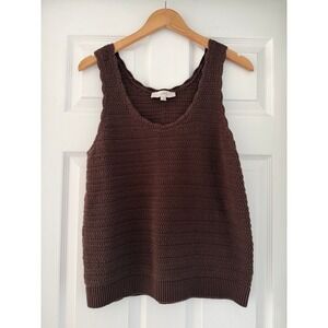 Loft Brown Knit Crochet Tank Top Boho Neutral